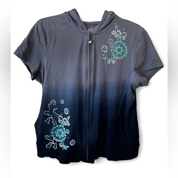 Style & Co. Tops - Y2K Style & Co. Embroidered Beaded Hooded Top Size XL